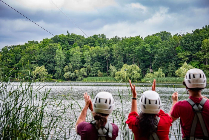 Scenic view of the forest and waterfront at Treetop Trekking Brampton, a unique outdoor adventure park near Toronto